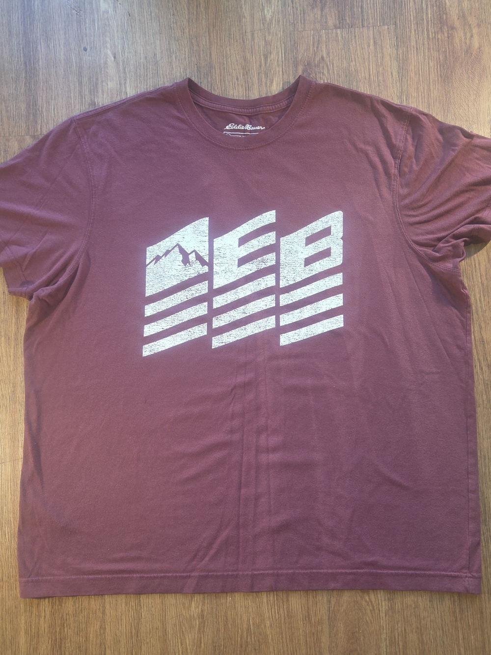 Eddie Bauer Maroon Graphic Crew T-Shirt with White Mountain Logo